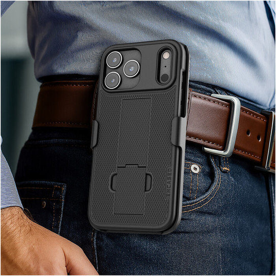 Encased DuraClip Case iPhone 17 Pro with Belt Clip Holster and Screen Protector - Black Encased DuraClip Case iPhone 17 Pro with Belt Clip Holster and Screen Protector - Black