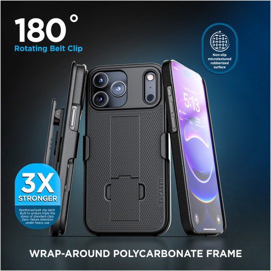 Encased DuraClip Case iPhone 17 Pro with Belt Clip Holster and Screen Protector - Black Encased DuraClip Case iPhone 17 Pro with Belt Clip Holster and Screen Protector - Black