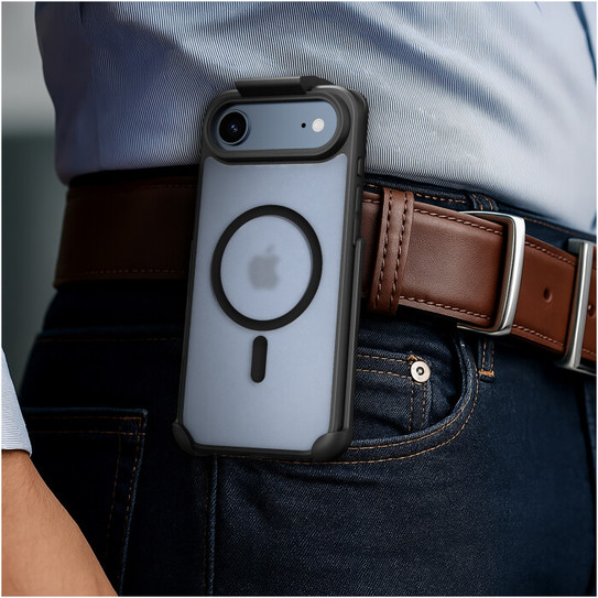 Encased Frosted SlimShield Case iPhone 17 Air with Belt Clip Holster - Black/Clear