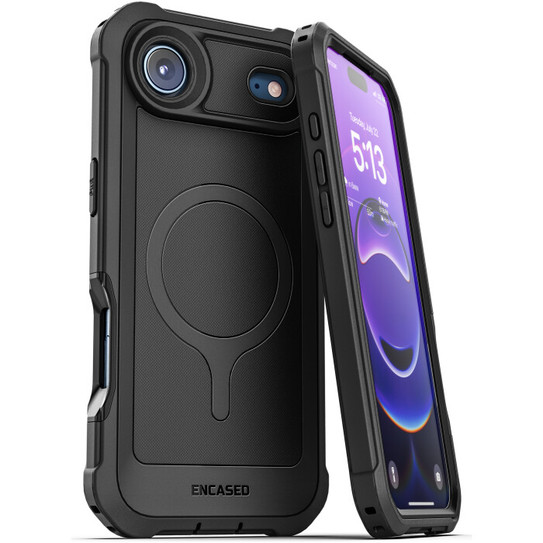 Encased Falcon Shield Case iPhone 17 Air with Belt Clip Holster and Built-In PET Screen Protector - Black