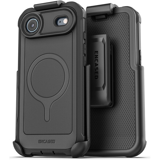 Encased Falcon Shield Case iPhone 17 Air with Belt Clip Holster and Built-In PET Screen Protector - Black