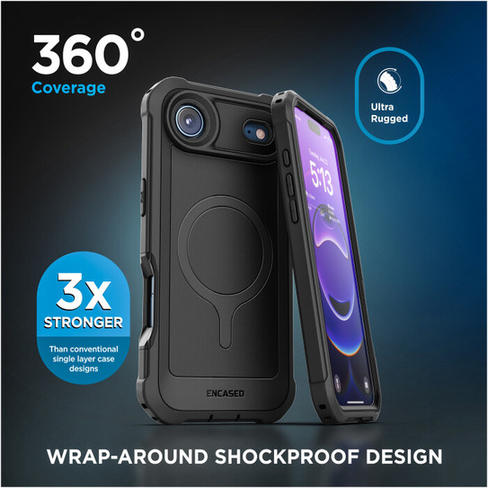 Encased Falcon Shield Case iPhone 17 Air with Built-In PET Screen Protector - Black