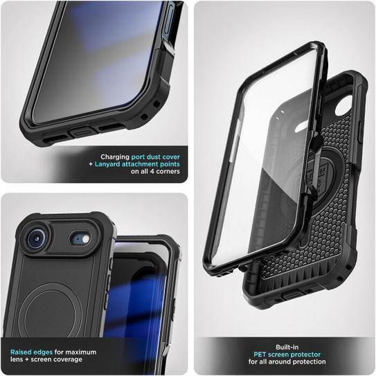 Encased Falcon Shield Case iPhone 17 Air with Built-In PET Screen Protector - Black