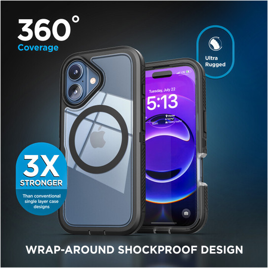 Encased Voyager Case iPhone 17 with Belt Clip Holster - Black/Clear Encased Voyager Case iPhone 17 with Belt Clip Holster - Black/Clear