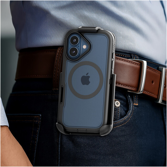 Encased Voyager Case iPhone 17 with Belt Clip Holster - Black/Clear Encased Voyager Case iPhone 17 with Belt Clip Holster - Black/Clear