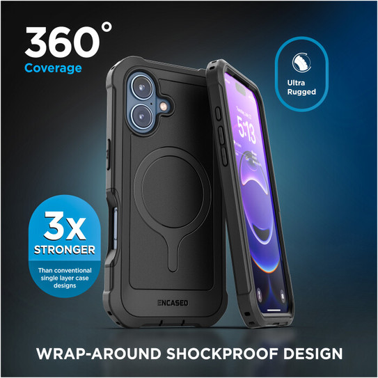 Encased Falcon Shield Case iPhone 17 with Belt Clip Holster and Built-In PET Screen Protector - Black