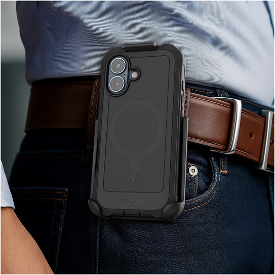 Encased Falcon Shield Case iPhone 17 with Belt Clip Holster and Built-In PET Screen Protector - Black