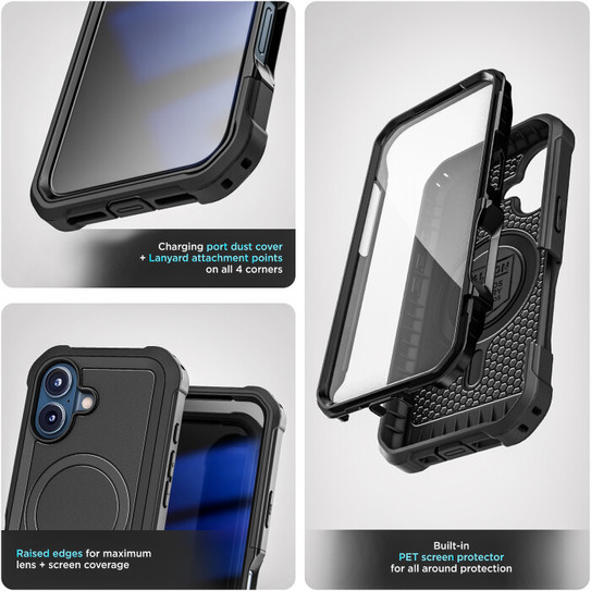 Encased Falcon Shield Case iPhone 17 with Built-In PET Screen Protector - Black