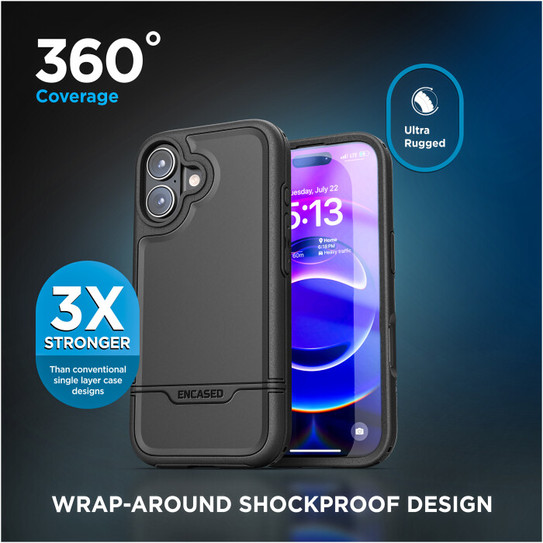 Encased Rebel Case iPhone 17 with Belt Clip Holster - Black