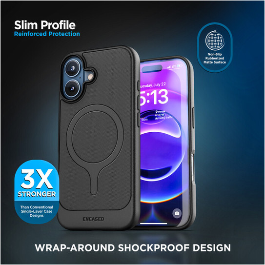 Encased Thin Armor Case iPhone 17 with Belt Clip Holster - Black