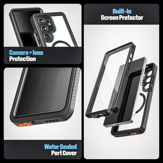 Encased Titan Waterproof Case Samsung Galaxy S26 Ultra with Belt Clip Holster - Clear/Black