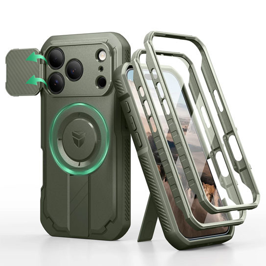 Dexnor Armor Shield MagSafe Case iPhone 17 Pro With Flip Camera Cover - Green