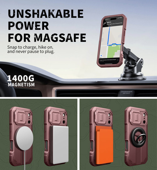 Dexnor Armor Shield MagSafe Case iPhone 17 Pro With Flip Camera Cover - Pink