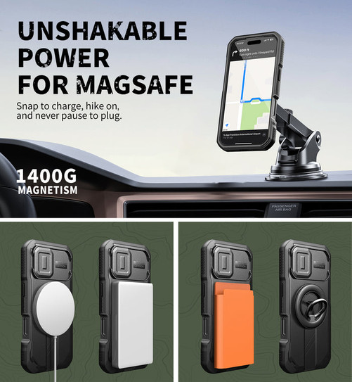 Dexnor Armor Shield MagSafe Case iPhone 17 With Flip Camera Cover - Black