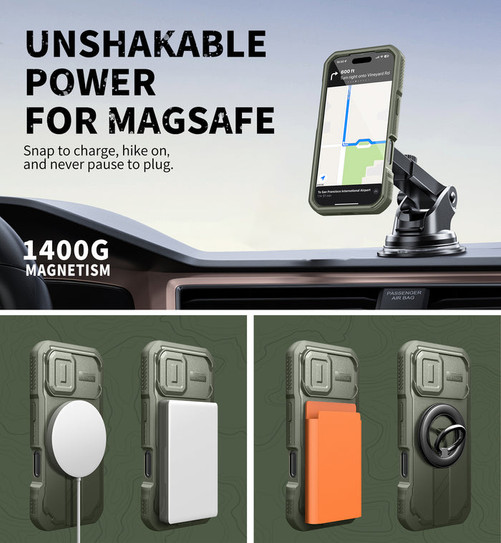 Dexnor Armor Shield MagSafe Case iPhone 17 With Flip Camera Cover - Green