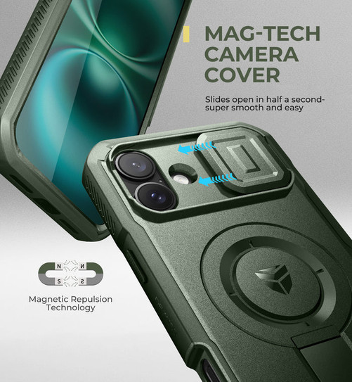 Shield MagSafe Case iPhone 16 Plus With Slide Camera Cover - Green