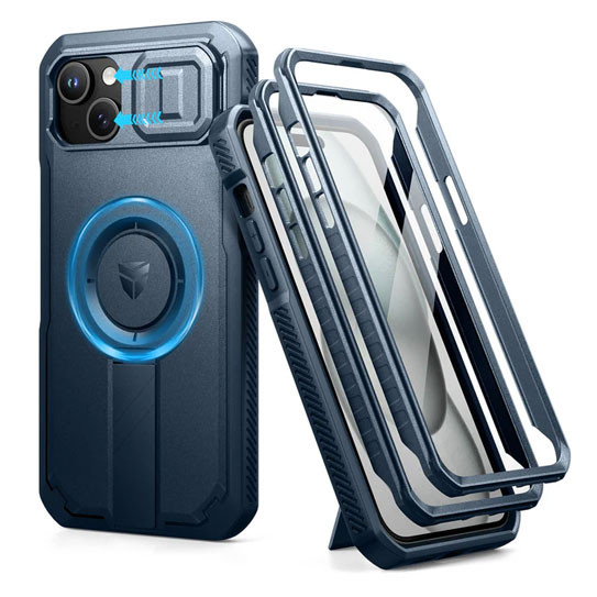 Dexnor Durable Case iPhone 15 Plus with Slide Camera Cover - Blue