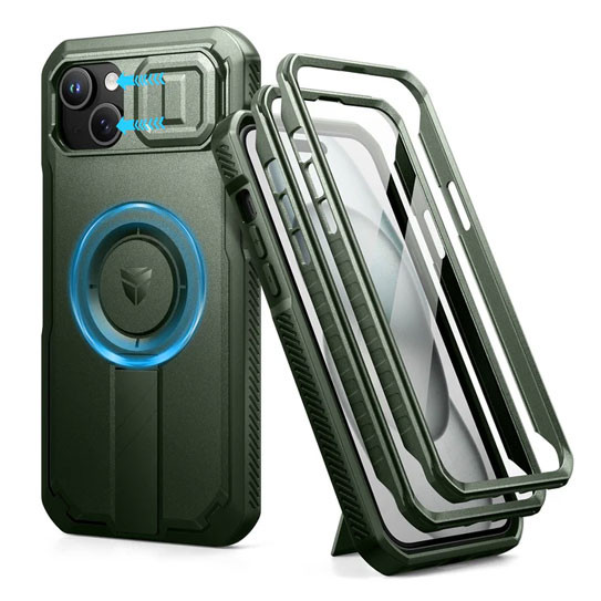 Dexnor Durable Case iPhone 15 with Slide Camera Cover - Green