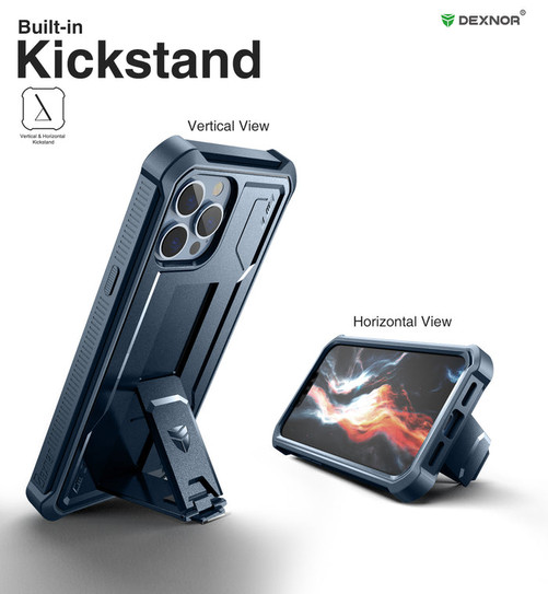 Dexnor Durable Case iPhone 13 Pro Max with Adjustable Kickstand - Blue