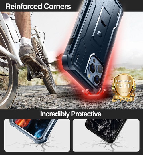 Dexnor Durable Case iPhone 13 Pro Max with Adjustable Kickstand - Blue