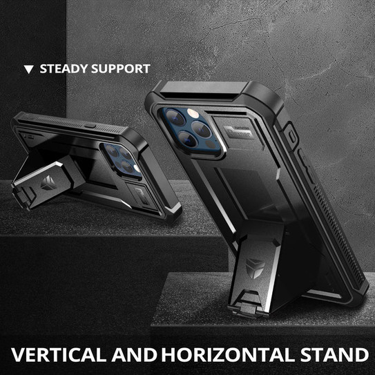 Dexnor Durable Case iPhone 12 Pro with Adjustable Kickstand- Black