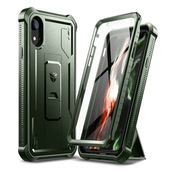 Dexnor Durable Case iPhone XR with Screen Protector and Adjustable Kickstand - Green