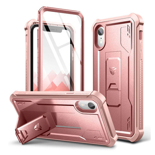 Dexnor Durable Case iPhone XR with Screen Protector and Adjustable Kickstand - Pink