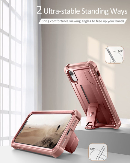 Dexnor Durable Case iPhone XR with Screen Protector and Adjustable Kickstand - Pink