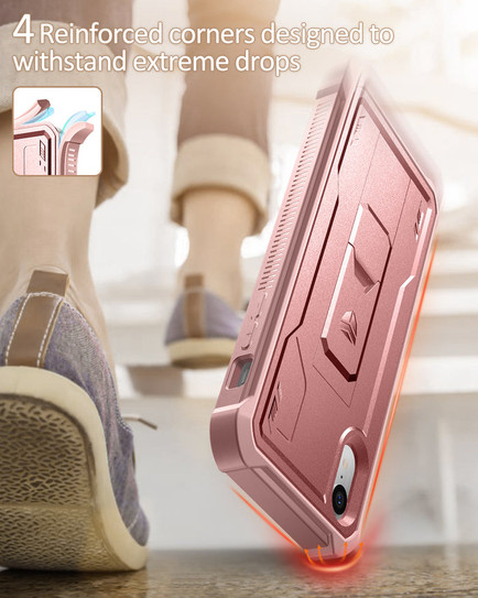 Dexnor Durable Case iPhone XR with Screen Protector and Adjustable Kickstand - Pink