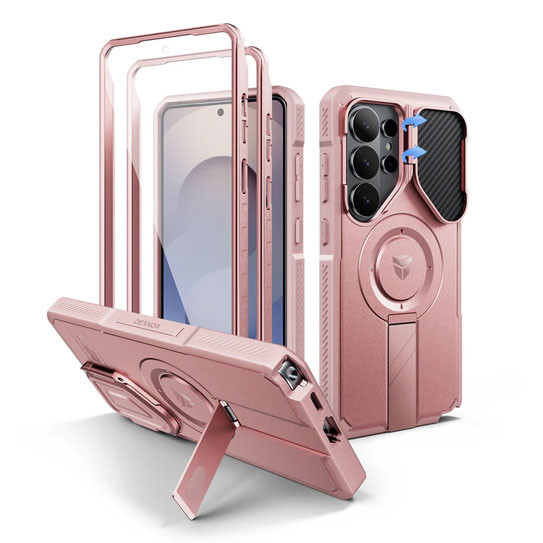 Dexnor Rugged Armor MagSafe Case Samsung Galaxy S25 Ultra With Camera Cover - Pink