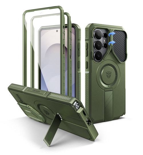 Dexnor Rugged Armor MagSafe Case Samsung Galaxy S25 Ultra With Camera Cover - Green