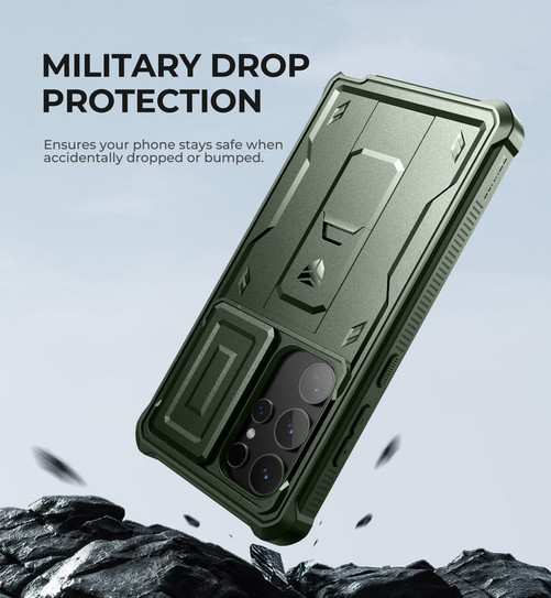 Dexnor Armor Shield Case Samsung Galaxy S24 Ultra With Slide Camera Cover - Green