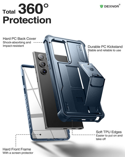Dexnor Armor Shield Case Samsung Galaxy S22 Ultra With Screen Protector - Blue