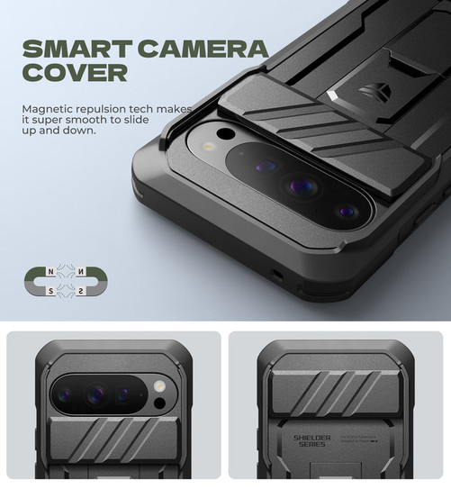 Dexnor Rugged Armor Case Google Pixel 10 Pro XL with Slide Camera Cover - Black