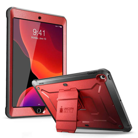 Supcase UB Pro Rugged Case iPad 10.2" 7th/8th/9th Gen with Built-in Screen Protector & Kickstand - Metallic Red