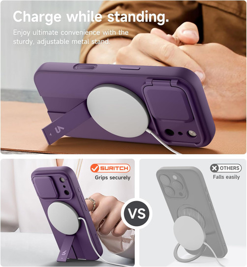 Suritch Flex Armor Case iPhone 17 Pro Max with Camera Cover and Adjustable Kickstand - Purple
