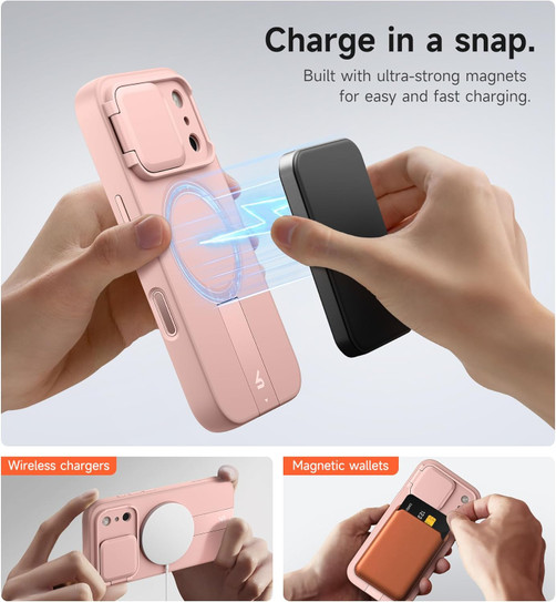 Suritch Flex Armor Case iPhone 17 Pro Max with Camera Cover and Adjustable Kickstand - Pink