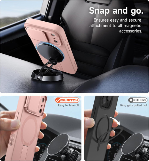 Suritch Flex Armor Case iPhone 17 Pro Max with Camera Cover and Adjustable Kickstand - Pink