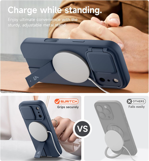 Suritch Flex Armor Case iPhone 17 Pro with Camera Cover and Adjustable Kickstand - Blue