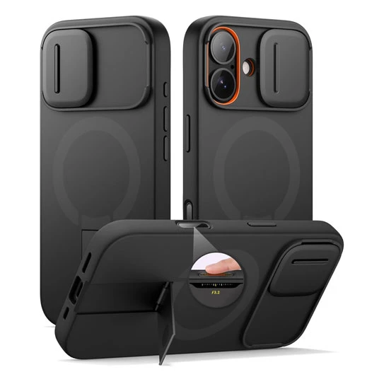 Suritch Flex Armor Case iPhone 17 with Camera Cover and Adjustable Kickstand - Black