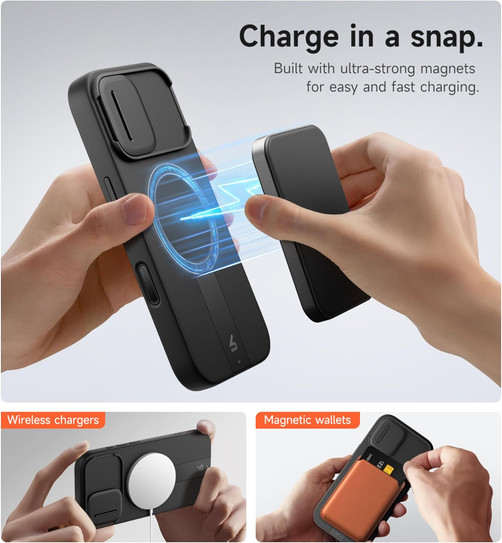 Suritch Flex Armor Case iPhone 17 with Camera Cover and Adjustable Kickstand - Black
