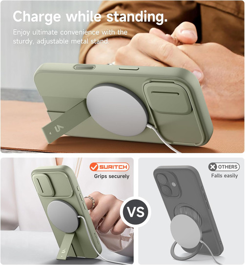 Suritch Flex Armor Case iPhone 17 with Camera Cover and Adjustable Kickstand - Green