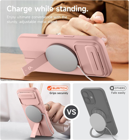 Suritch Flex Armor Case iPhone 17 Air with Camera Cover and Adjustable Kickstand - Pink
