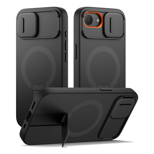 Suritch Flex Armor Case iPhone 17e/16e with Camera Cover and Adjustable Kickstand - Black