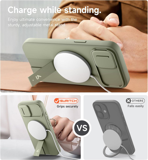 Suritch Flex Armor Case iPhone 17e/16e with Camera Cover and Adjustable Kickstand - Green