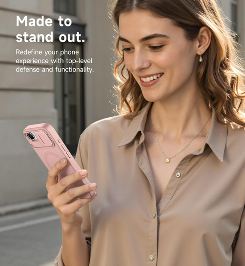 Suritch Flex Armor Case iPhone 17e/16e with Camera Cover and Adjustable Kickstand - Pink