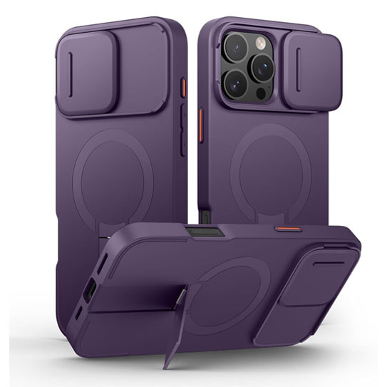 Suritch Flex Armor Case iPhone 16 Pro with Camera Cover and Adjustable Kickstand - Dark Purple