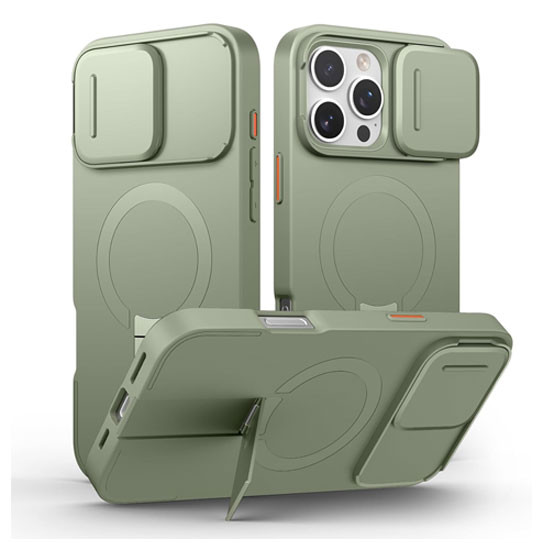 Suritch Flex Armor Case iPhone 16 Pro with Camera Cover and Adjustable Kickstand - Green