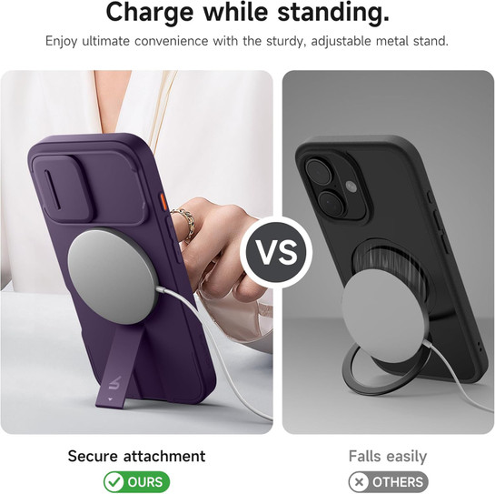 Suritch Flex Armor Case iPhone 16 Plus with Camera Cover and Adjustable Kickstand - Dark Purple