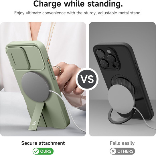 Suritch Flex Armor MagSafe Case iPhone 15 Pro Max with Camera Cover and Adjustable Kickstand - Green